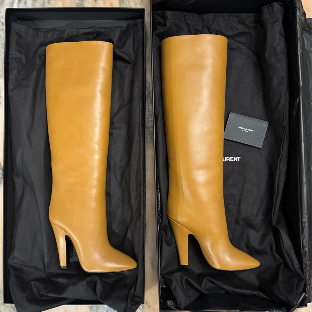 Saint Laurent 110 Tube Boot, Vanity Soft Calf - Brandy